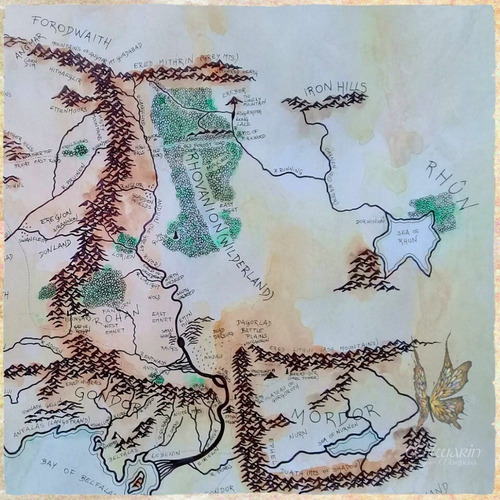 Imagen 6 de 8 de Lámina Lord Of The Rings Mapa Tierra Media Pintado A Mano