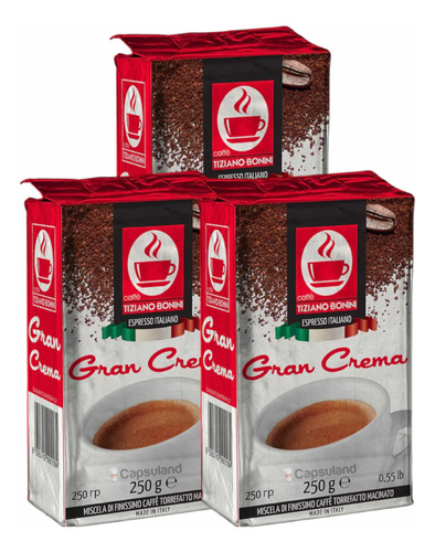 Pack 3 Cafe Molido Bonini Gran Crema 250g Tostado Sin Azucar