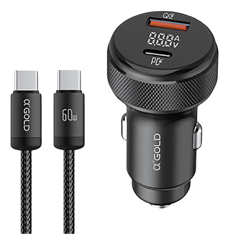 Carregador Veicular 60w Turbo Usb E Usb-c C Cabo Fonte Carro