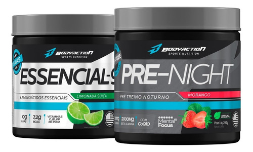 Essencial 9 Eaa Aminoácidos + Pre Night Treino Sem Cafeína Sabor Limonada suíça/Morango