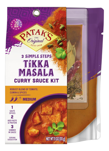 Patak's Tikka Masala Curry Kit De Salsa De 3 Pasos, 11 Fl Oz