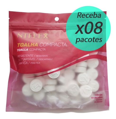 Toalha Desidratada Compacta Descartável Estética 50un 8 Pcts