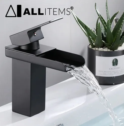 Grifo Monomando Para Lavabo De Baño Negro Con Cascada Llave Agua Grifo  Lavamanos