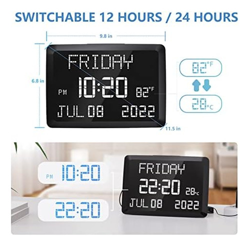 Reloj Raynic, Reloj De Pared Regulable Con Pantalla Led Gran