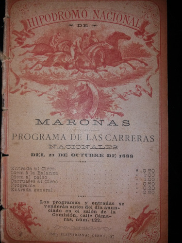 Hipódromo Maroñas Programa Carreras De 1888 Sello De Epoca 