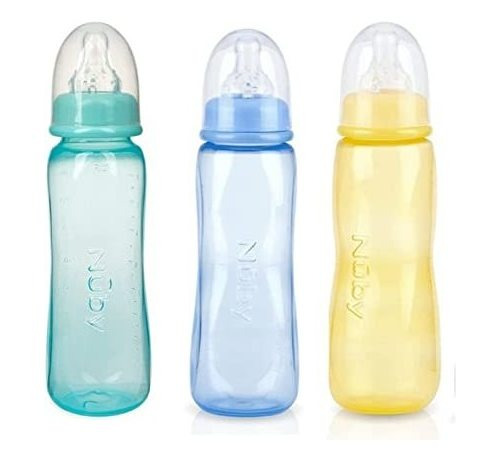 Nuby Standard Neck Tinted Bottle, 8oz, 3+ Meses, Paquete Tri