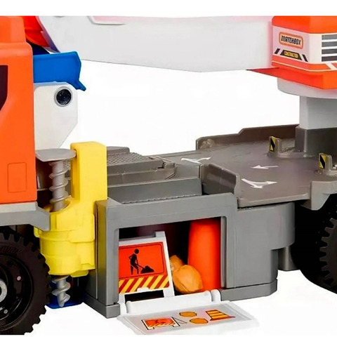 Conjunto Brinquedo Veículo Grande Caminhão Guindaste Terrestre Menino Matchbox - Aberto Se Transforma Em Estação De Escavação - Produzido Em Bioplástico Sustentável - Mattel Brinquedos