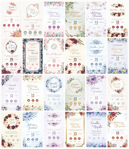 Convite Casamento Virtual Interativo Flores Lilas 123