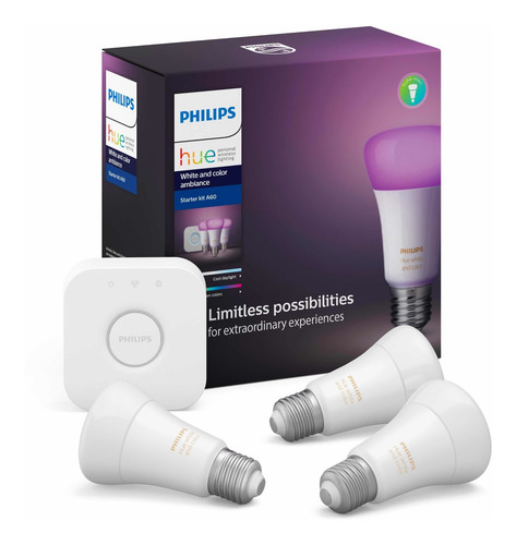 Imagen 2 de 10 de Kit Philips Hue Bridge + 6 Ampolletas Colores Bt E27 Matter