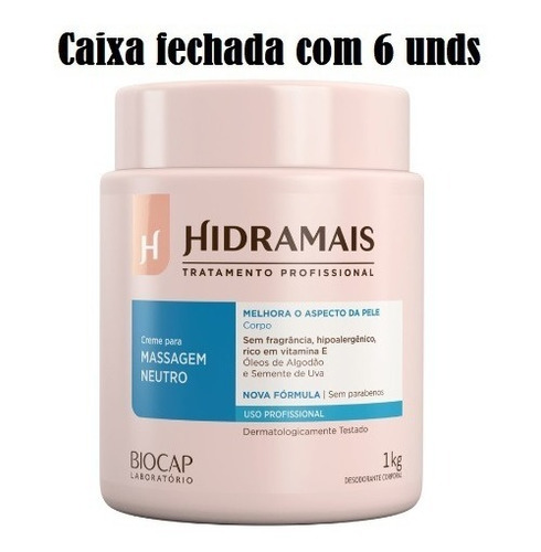 Creme Massagem Neutro Profissional Hidramais 1kg Caixa Com 6