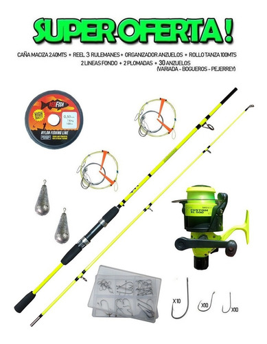 Combo Pesca Variada Rio. Caña 2.40 Mts + Reel + Linea + Caja