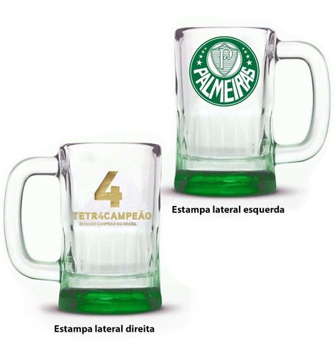 Caneca Zero Grau P/ Cerveja E Chopp Palmeiras Tetracampeão Cor Transparente Nome Do Desenho Palmeiras Tetra Campeão Brasileiro