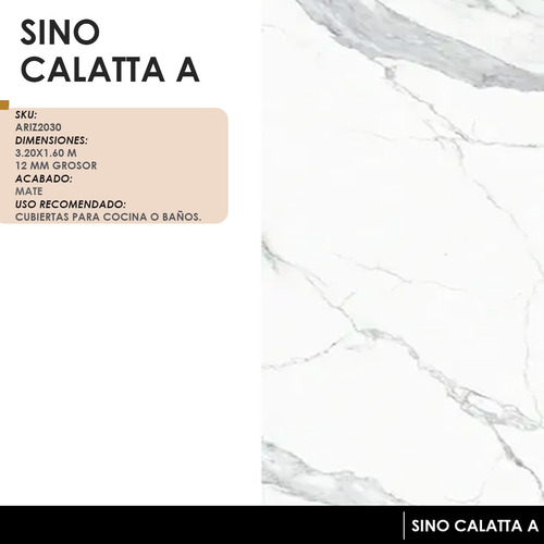 Piedra Sinterizada Sino Calacatta A | Mate - 1600x3200x12mm