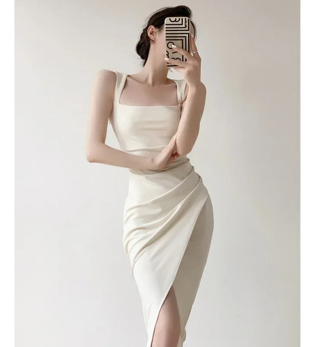 Vestido De Mujer De Estilo Francés Con Cuello Cuadrado Y Cin