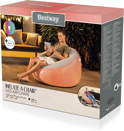 Sillon Puff Inflable Luz Led Bestway Living Int. Extrerior