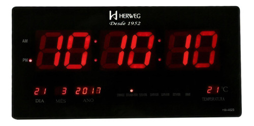 Reloj de pared digital Herweg LED con temperatura roja