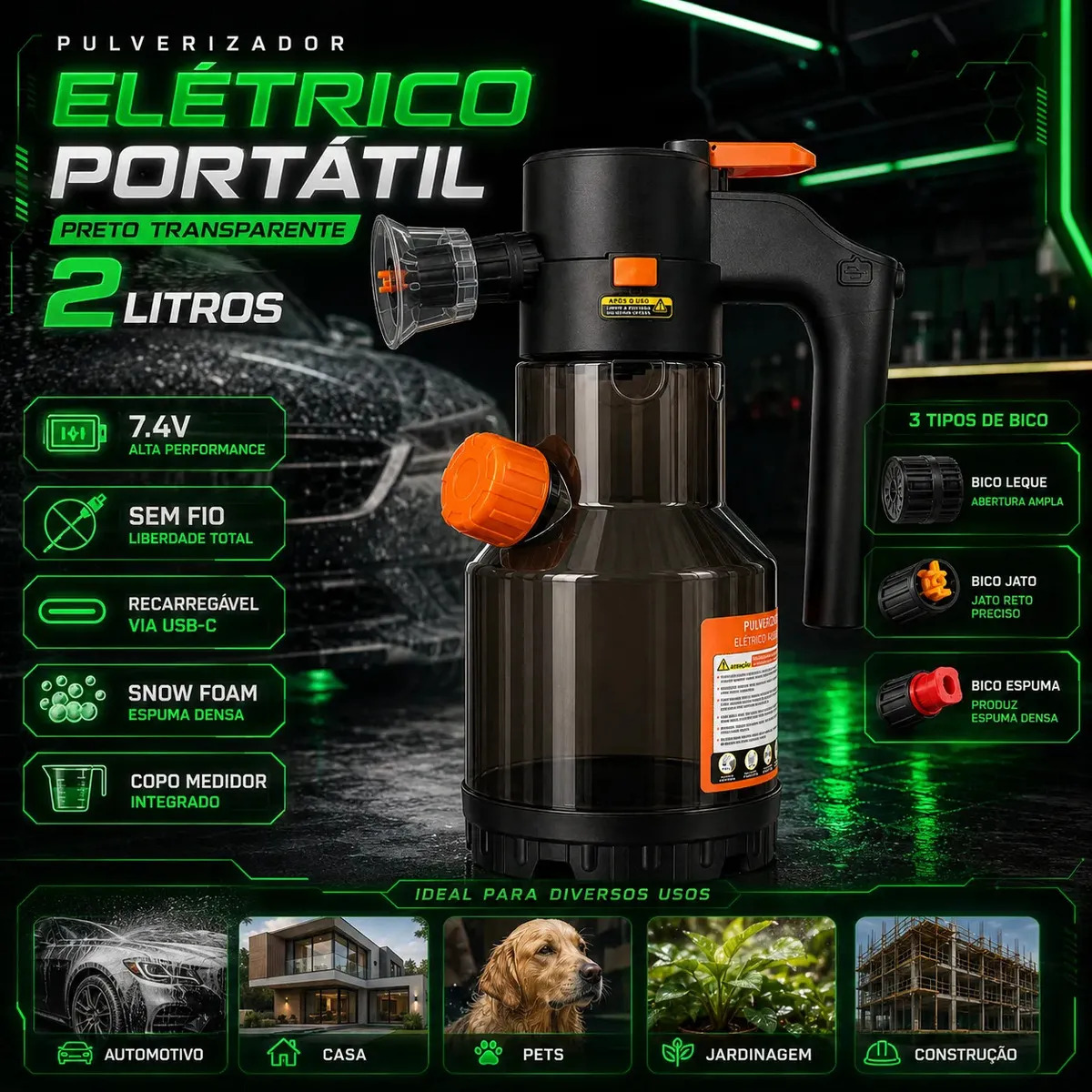 Pulverizador Elétrico Snow Foam Profissional para Limpeza Automotiva e Casa