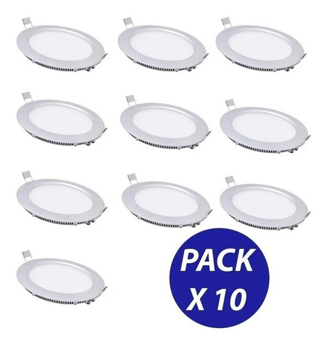 Pack 10 Focos Panel Plafón Led Embutido Redondo 24w Frio