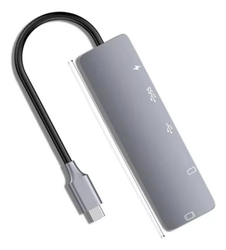 Adaptador USB 3.0 Hub de aluminio tipo C 6 en 1 Hdmi 4k, color plateado