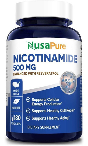 Nusapure Nicotinamida + Resveratrol 500mg 180u. Vit B3 Eeuu Sabor Sin Sabor / Neutro