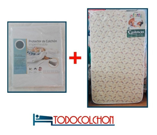 Imagen 2 de 8 de Protector Cubre Impermeable + Colchon Cuna Cannon 140 X 90