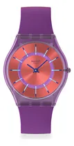 Comprar Reloj Swatch Sweet Strawberry Dream Ss08v108 Correa Púrpura Bisel Púrpura Fondo Rojo