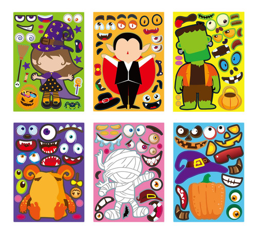 Halloween Make A Face Sticker Zombie Pumpkin Witch Puzzle