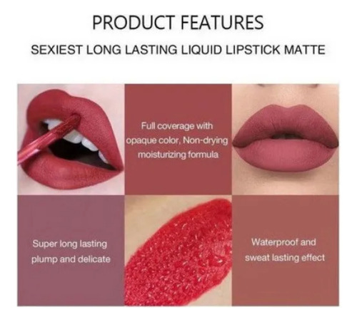 Brillo De Labios Mate De Larga Duración Handaiyan, 12 Colore