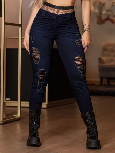 Meia arrastão com calça cheap rasgada