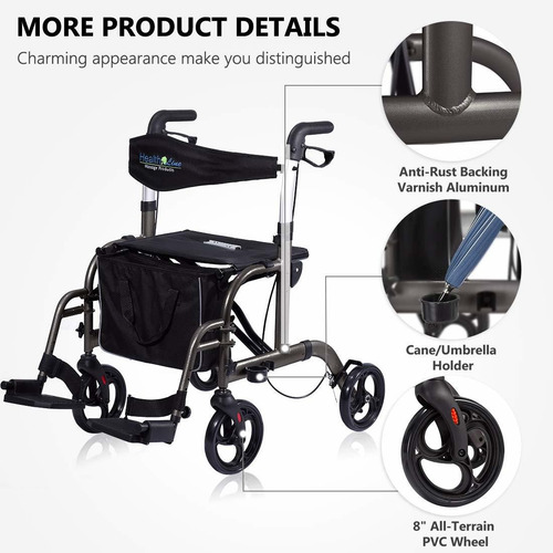Health Line - Silla De Transporte Con Ruedas 2 En 1 Con...