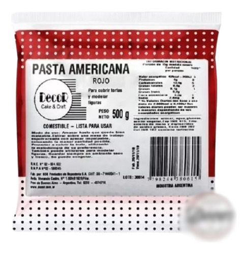 Pasta Americana Decor 500 G Rojo - Sin Tacc