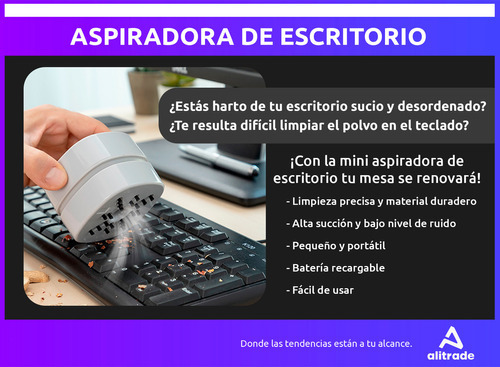 Mini Aspiradora Barre Migas Inalambrica Mesa Usb Recargable Color Negro