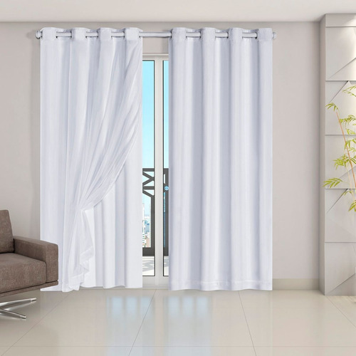 Cortina Blackout Pvc Corta Luz Com Tecido Voil 2,80m X 2,30m