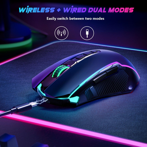 Redragon P/ Gaming Mouse Inalambrico 8000 Dpi Boton Fuego Negro.