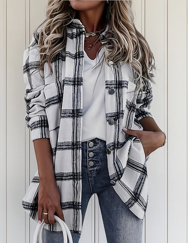 Chaqueta Camisero Casual Con Botones Para Mujer