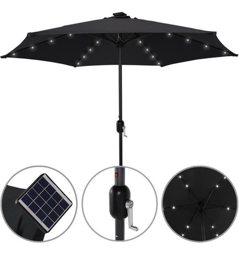 Sombrilla Exterior Lusqtoff Led Usb Pantalla Luz Solar Cuota