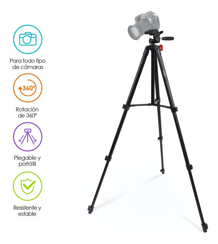 Tripie Para Camara Profesional 360° Portatil 135 Cm Redlemon
