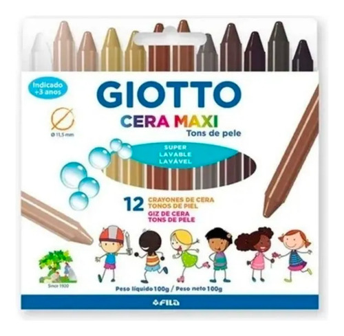 Giz De Cera Jumbo Grosso Escolar 12 Cores Tom De Pele Giotto