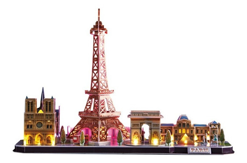 Puzzle 3d | Arquitectura Ciudad De Paris Con Luces Led