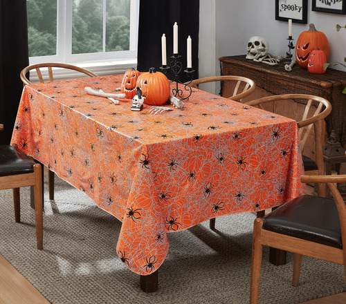 Mantel Cuadrado Con Estampado De Arañas Halloween Naranja