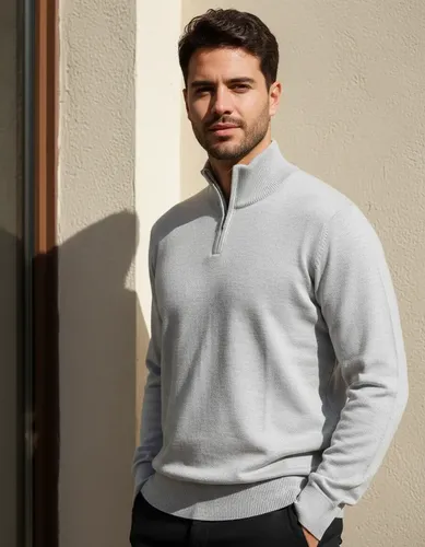Anistia Suéter Masculino Anistia Malha Tricot Gola Alta Meio Zíper