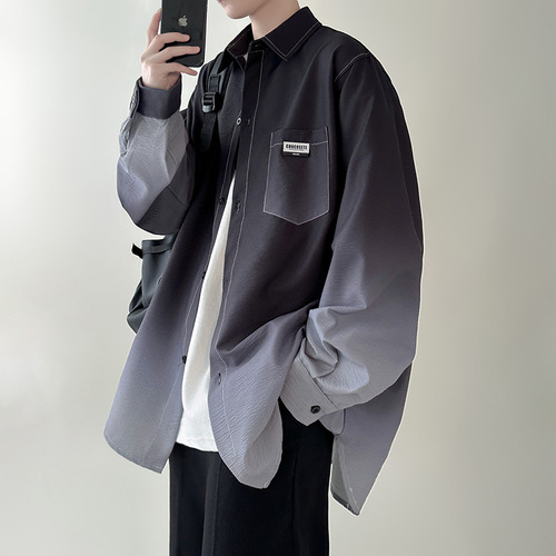Camisa De Manga Larga Degradada, Corte Holgado Casual Para H