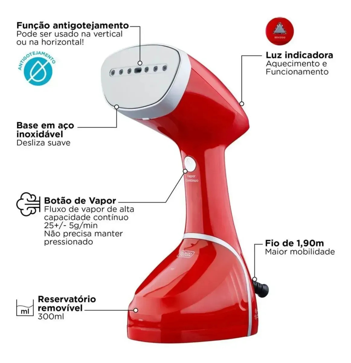 Vaporizador De Roupas 300ml Vertical Horizontal Black+decker