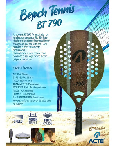 Imagem 4 de 7 de Raquete De Beach Tennis 100% Carbono Acte Bt790