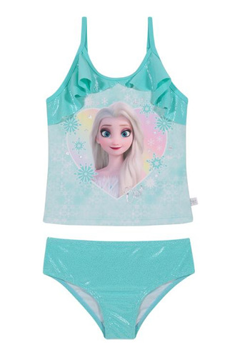 Traje De Baño Niña Tankini Disney Frozen Verde C/vuelos