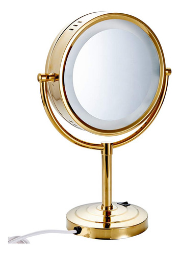 Espejo Maquillaje Led 8.5 10x Doble Cara 3 Luces Dorado