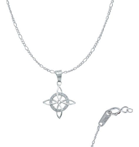 Dije Mini Nudo De Bruja Celta Zirconias + Cadena Plata 925 Color Blanco