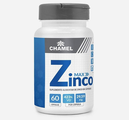 Zinco Max 60 Cápsulas Chamel (alto Teor De Zinco 29,59 Mg) Sabor Sem sabor