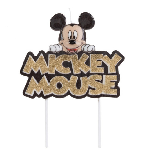 Vela Mickey Mouse Com Glitter Dourado - Para Bolo E Festa