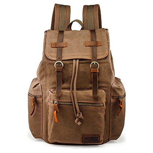 Mochila Vintage De Lona Y Cuero 21l